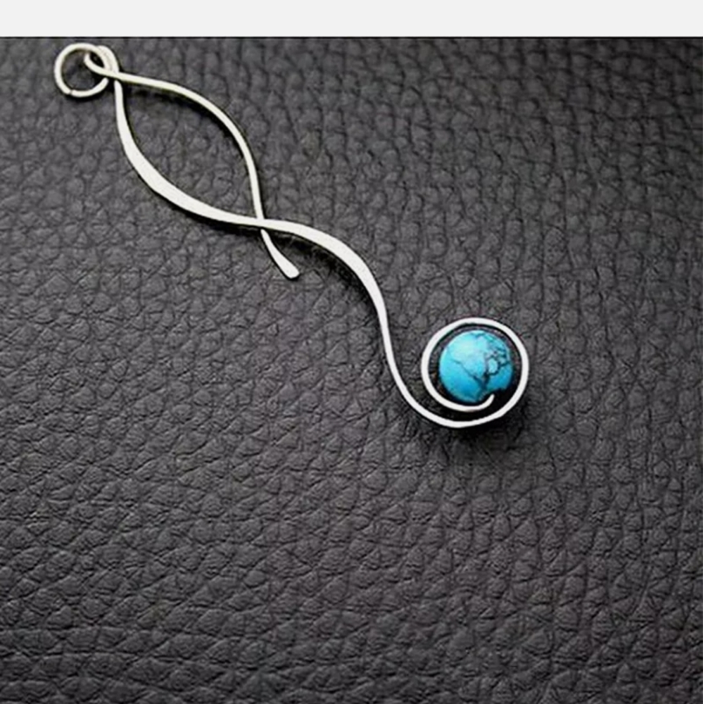 Silver Long Style Turquoise Round Cut Earrings - Picture 2 of 4
